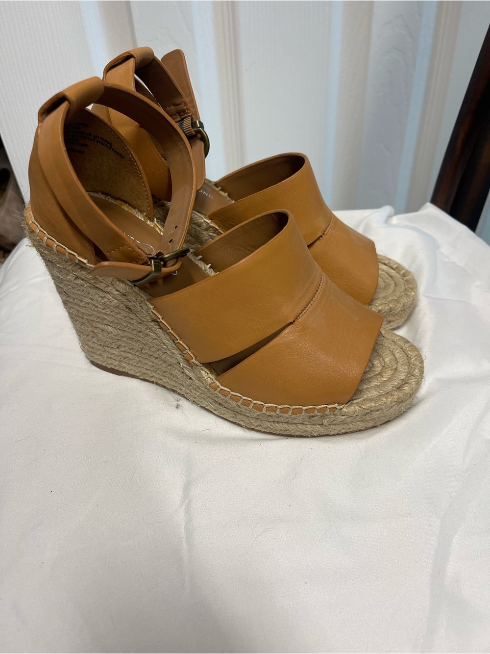 Treasure & Bond Tan Leather Espadrille Wedge Sandals Size 6.5